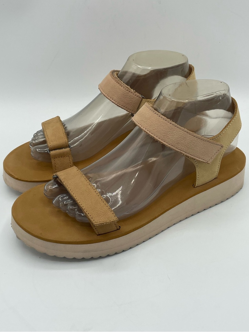 Madewell The Maggie Neutral Tan Colorblock Leather Strap Comfort Sandals.